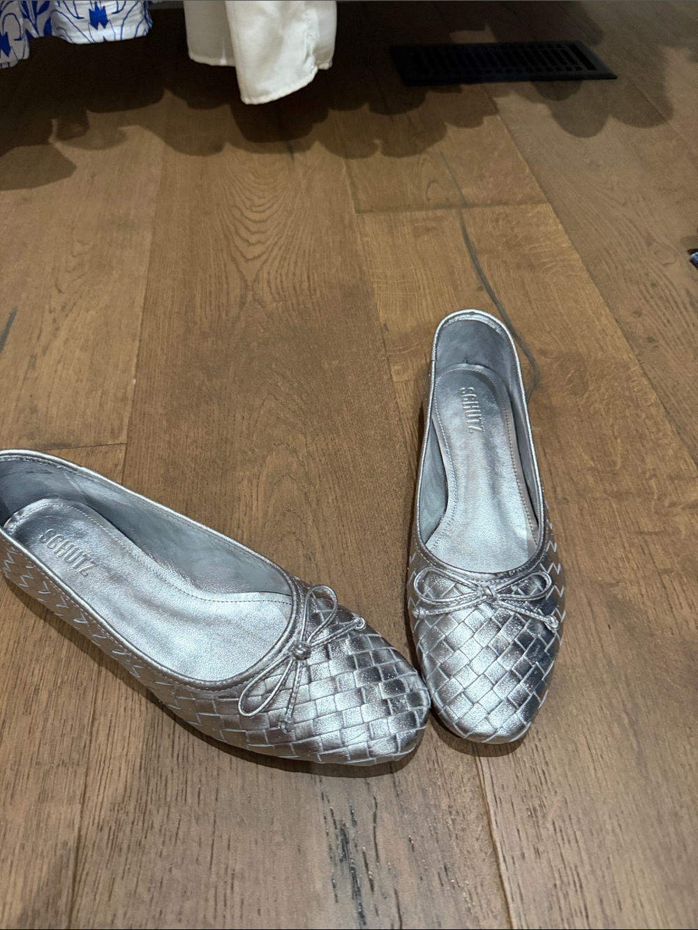 Schultz Silver Woven Ballet Flats with Bow